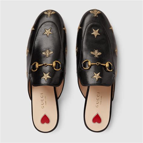 gucci princetown embroidered leather slipper black or white|princetown horsebit detailed leather slippers.